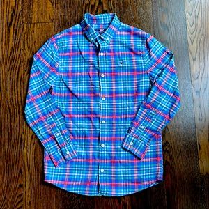 Boys Vineyard Vines Whale Shirt long sleeve brushed cotton plaid shirt. M 12-14.